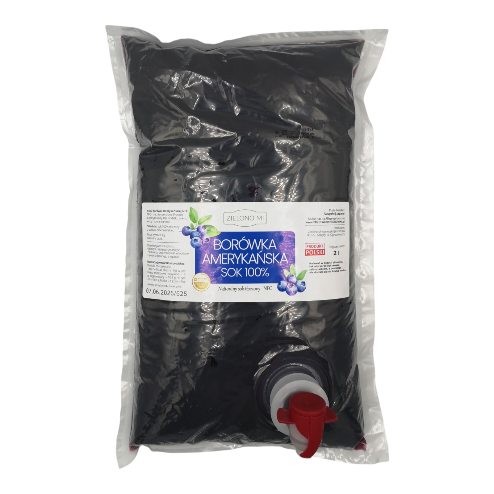 Zielono Mi - Naturalny sok tłoczony Borówka Amerykańska 2000ml
