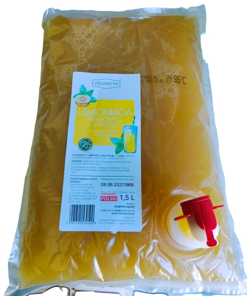 Pigwowcowa Lemoniada 1,5 l worek- pigwowiec z miętą i miodem, orzeźwiający skład i smak
